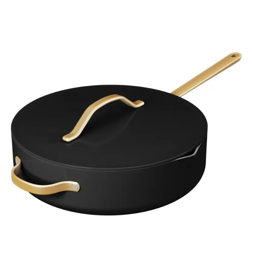 Beautiful 5.5 Quart Ceramic Non-Stick Sauté Pan with Strainer Lid, Black Sesame by Drew Barrymore