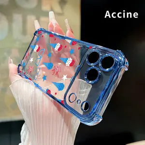 Compatible with iPhone 17 Pro Max 16 15 Plus Air 14 13 12 11 E Phone Case Summer Ice Dream Four-Corner Drop-Resistant Electroplated Transparent TPU Soft Protective Cover Gift