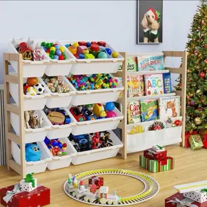 This Large Toy Storage Box Contains 12 Storage Boxes And Has A Four-Tier Shelf. It Is A Large-Capacity Wooden Frame Storage Cabinet That Can Store Plush Toys, Building Blocks, Storybooks, Etc. It Is Suitable For Decorating Rooms, Playrooms, Nurseries, And