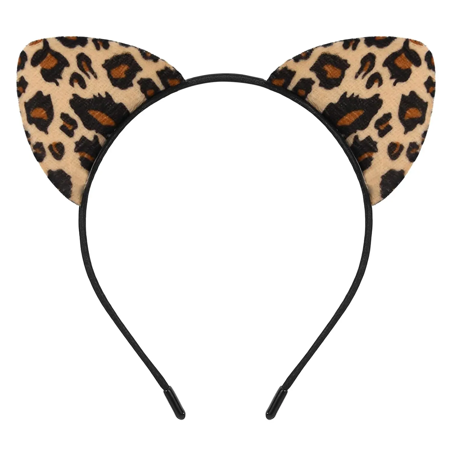 Fluffy Leopard Print Ears Headband - Female Halloween Costume Accessory for Women Adults (Gold)
