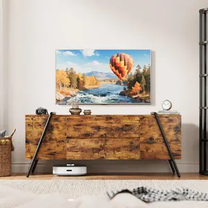 Gaomon Wood Grain Modern Entertainment Center - 2 Drawers, Adjustable Shelves, U-Shaped Metal Legs, Easy Setup Console Table for 55-Inch TV, Living Room Furniture