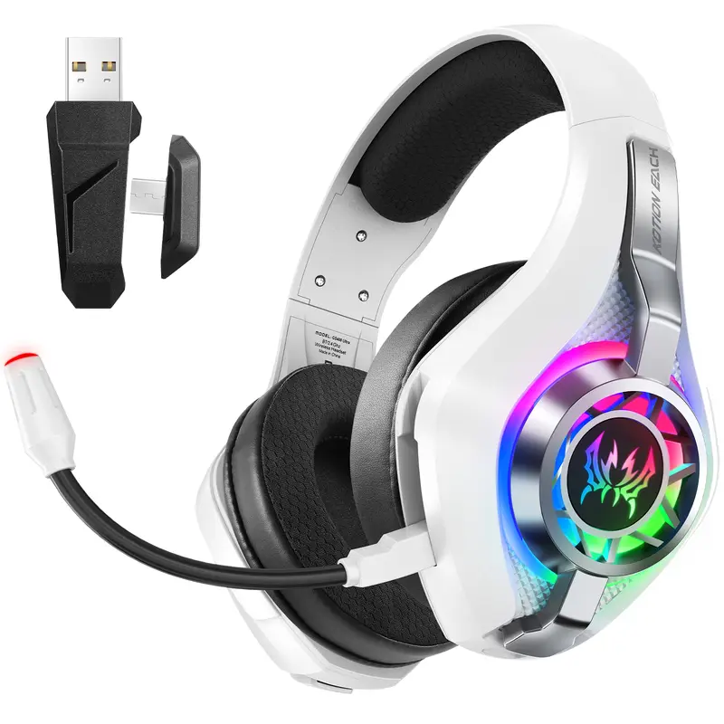 2.4g Wireless Gaming Headset with Microphone, Dynamic RGB Lighting, Wired Control, Compatible with PC Ps4 Ps5, 3.5mm USB Adapter for Laptops