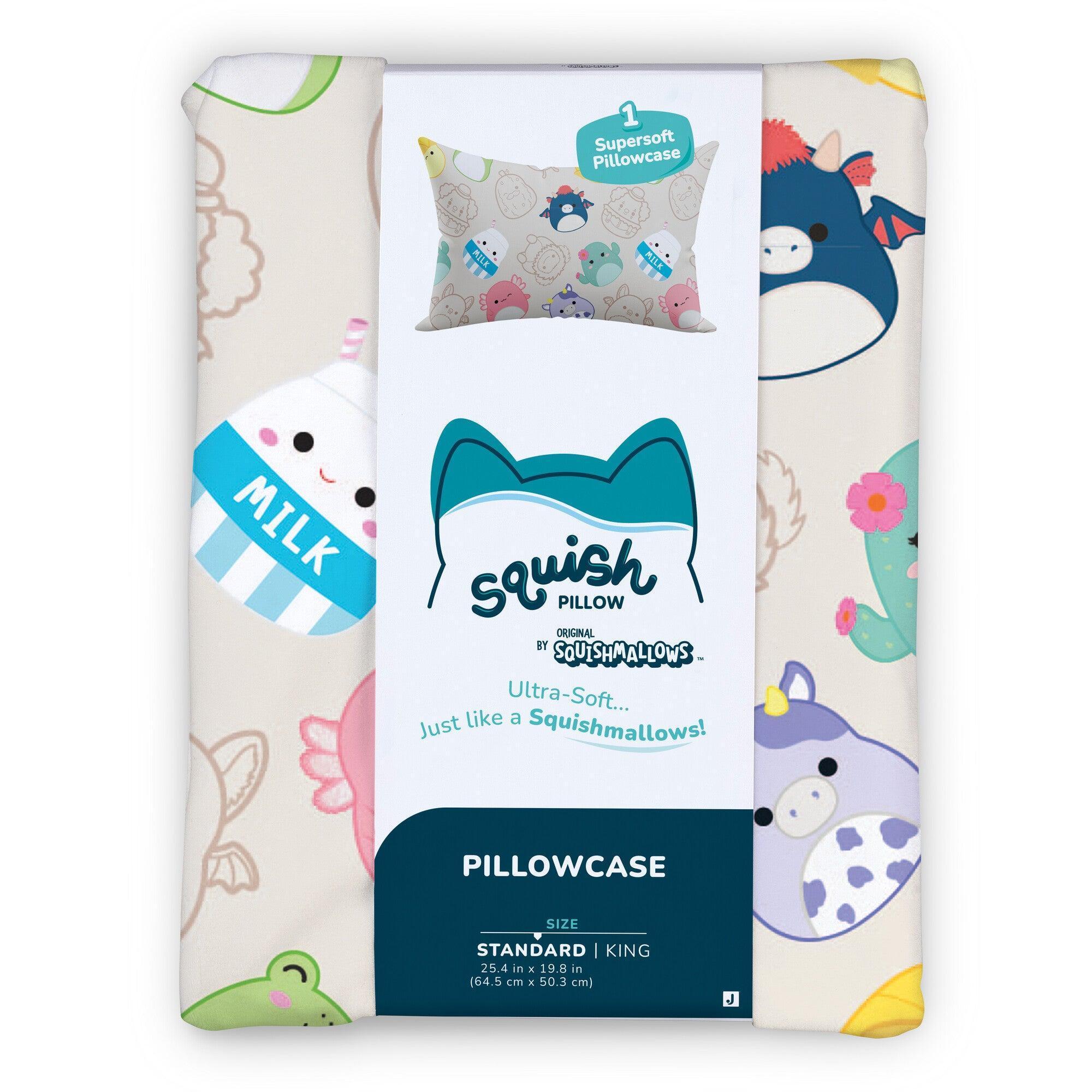 SquishPillow Pillowcase 2-Pack, 3 color options, "On Cloud 9” Blue, "Resties Besties" Tan, "Solid Slumber" Gray, StandardSize 250 thread count organic cotton, Soft Skin-Friendly