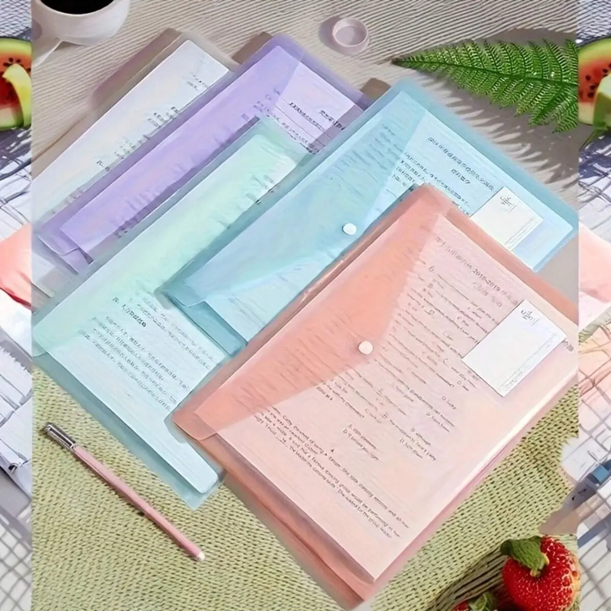 10/20/30/40Pcs A4 Transparent Polypropylene File Folders, Plastic Folders for Documents, Durable Waterproof Organizer, Multiple Macaron Colors, Ideal for Students and Office Use