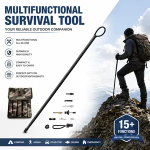 Multifunctional Outdoor Survival Tool – 10-in-1 Hiking Trekking Pole with Knife, Flashlight, Compass, Fire Starter & Storage Bag for Camping, Fishing, and Emergency Use