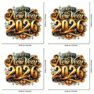 4-Piece Set 2026 New Year Iron-On Transfer Stickers, Golden & Character Number Designs, DIY Heat Press Appliques