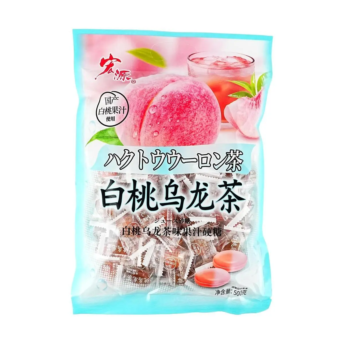 HONGYUAN White Peach Oolong Tea Flavor Hard Candy 500g - Delicious Fruit Candy for Sweet Treats