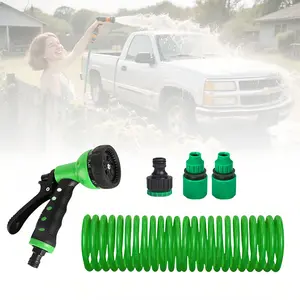 65FT Lightweight EVA Coiled Garden Hose with Coiled Cable, 3/4'' & 1/2'' Brass Connectors, No-Kink Design, 7-Pattern Spray Nozzle for Lawn Watering, Car Washing