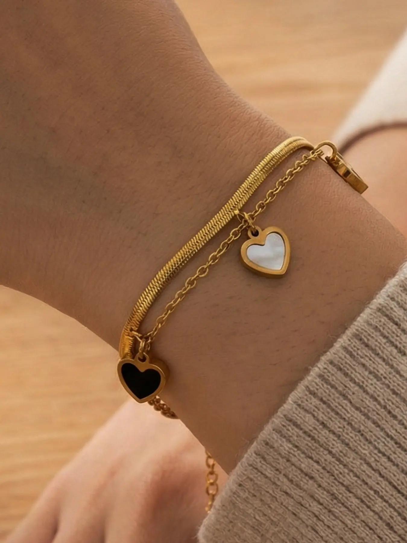Elegant Heart Titanium Steel Bracelet, Fashionable Dual-Layer Chain Design, Perfect Valentine's Day Gift, Stylish and Unique Jewelry, Double Layered Bracelets