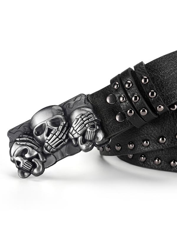 Unisex Skull Head Design Belt, Unique Style Leather Waistband, Fashion Personalized Clothing Accessory, Men and Women Belts, Trendy Exquisite Belt
