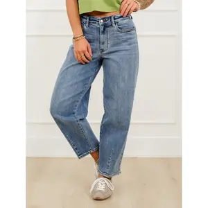 Judy Blue High Rise Medium Wash Barrel Jeans With Front Darts