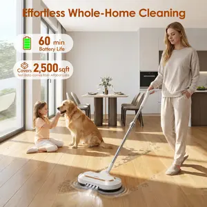 Electric Mop for Floor Cleaning, Self-Propelled Cordless Spin Mop with LED Headlight & 400ml Water Spray, 60-Min Battery, 2500sqft Coverage, Dual Motor for Tile Hardwood Marble Vinyl