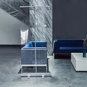 73"H x 32"L Clear Portable Isolation Wall Kit, Floor Standing Roll Up Retractable Sneeze Guard Table Divider