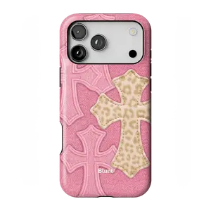 Pink Cheetah Cross MagSafe iPhone Case - Blunt Cases | Fit for iPhone 11–17 / Pro, Pro Max & Plus | Pink Cross Design | Y2K Vibe | Girly Phone Case | Summer Trendy 2025 | Teenage Girl Gift