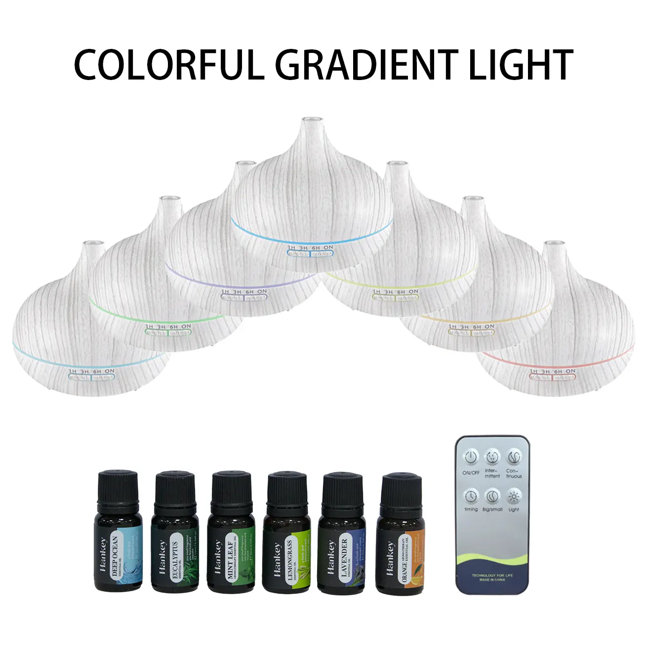 HONSUN 500ml USB Powered Wood Grain Humidifier Diffuser - Ultra Quiet, Auto-Off Timer, Remote Operation, Custom Timer, Aromatherapy Machine w/6 Essential Oils for Bedroom, Home Office