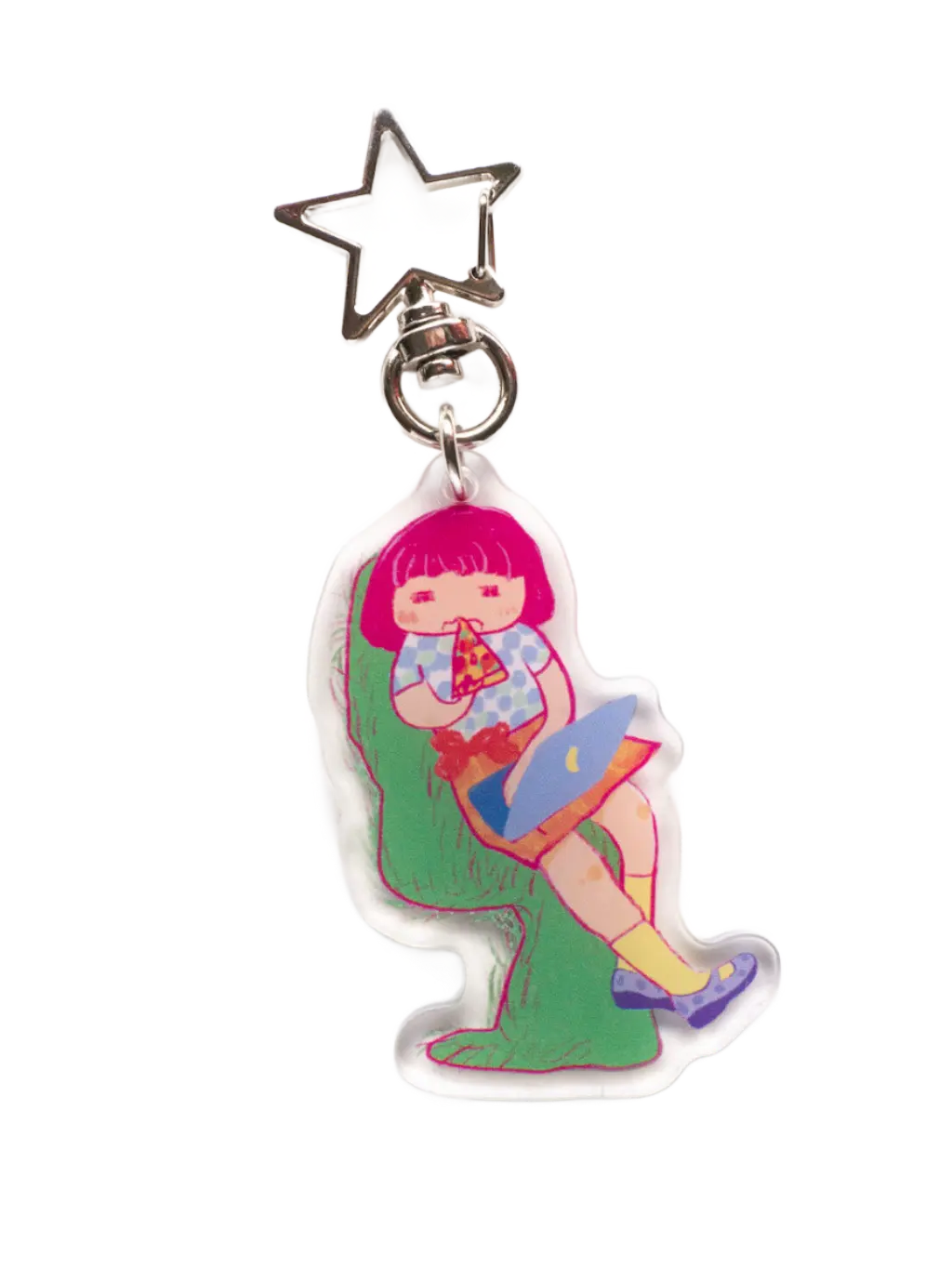 Girl Eating Pizza Keychain