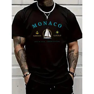Monaco Ocean Sail Graphic Cotton T-Shirt for Men - White Casual Short Sleeve Tee with Monaco Yacht Club Design, Lightweight & Breathable, Perfect for Summer Outings, Parties & Gifts, Summer Tshirt|Graphic Print Tee|Lightweight Tshirt