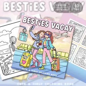 1 PC coloring book, sweet and cool friend style, friend vacation scene patterns, can relieve stress and relax, and also stimulate the hearts of young girls. It is a friend vacation coloring album for girls during home leisure or friend gatherings