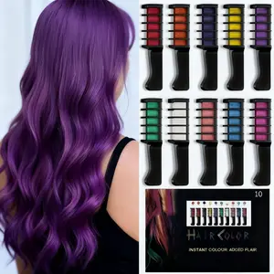 10PCS/set Temporary Hair Color Combs Fast-Drying Washable Non-Toxic Hair Chalk for Party Cosplay Blonde Balayage Warm Blonde Highlight Metallic Lavender Shimmer Gentle Haircare Express Your Mood