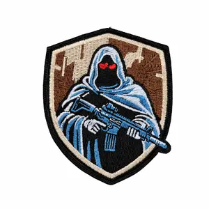 Tactical Grim Reaper Velcro Patch Red Eyes Military Embroidered Patch for Backpack Vest Jacket