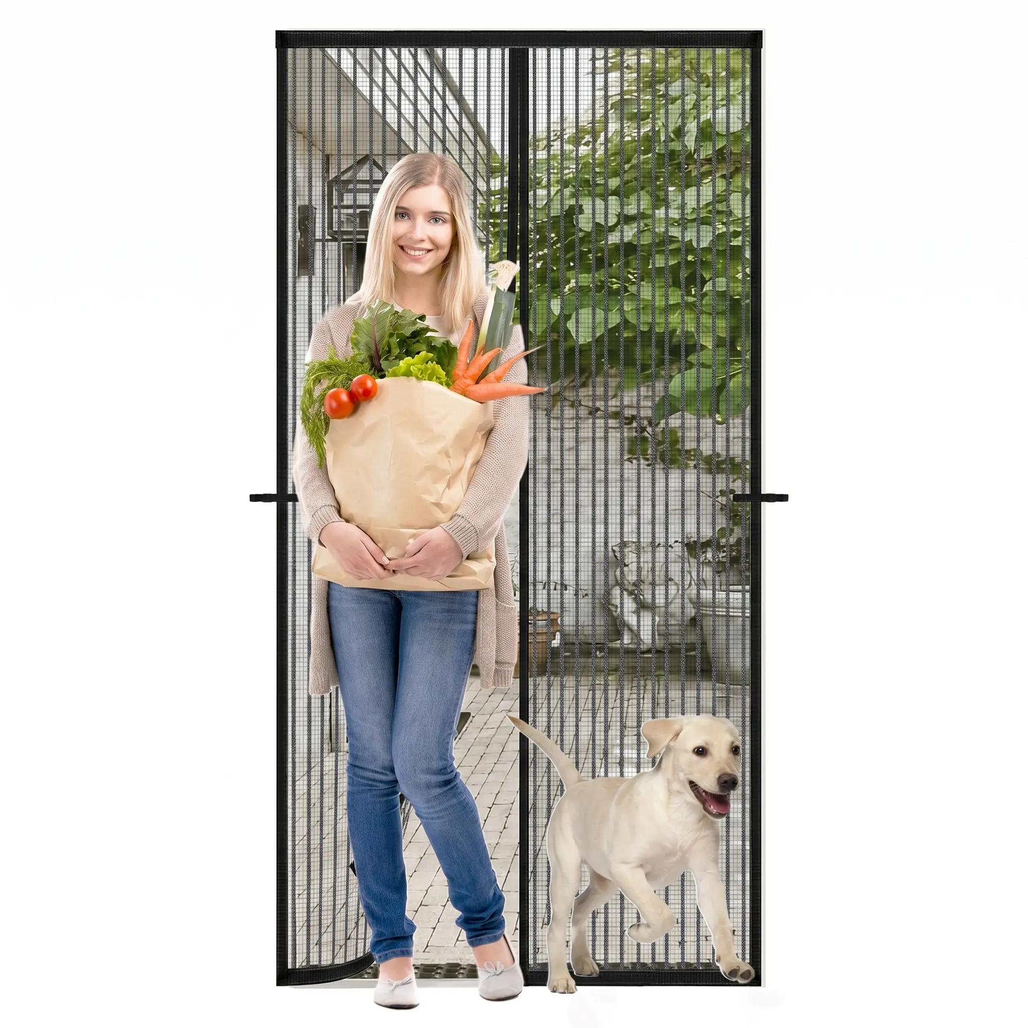 Heavy-Duty Magnetic Door Screen Mosquito Net - Thick Weave Fiberglass Mesh, Self-Sealing, Bug-Proof, All-in-1 Kit, Fits Doors Up to 38"×83"