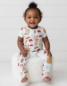 Bestaroo PB&J Coverall Baby Romper - Soft Bamboo Viscose, 2-Way Zipper, Cozy Snug Fit, Whimsical Prints, Easy Diaper Change, All Sizes