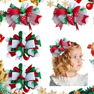 JoyBowie 4pcs 3.5 Inch Christmas Limited Edition Holiday Hair Accessories, Girls' Hair Bows, Boutique Hair Accessories, Glitter Christmas Hair Bow For Girls, Girl Holiday Hairpins, Christmas Girl Gifts