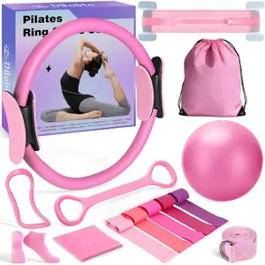 Pilates Ring Essentials Kit for Women, Workout Equipment Set for Home with 14'' Magic Circle, Mini Ball, Resistance Bands, Hip Thrust Belt, Accessories, Pilates Set for Legs Arms and Thighs
