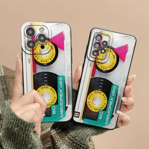 Colorful Retro Gramophone & Cassette Tape Pattern TPU Smartphone Case - Shockproof, Non-Slip, Full-Coverage Lens Protection, Screen Protector-Compatible Phone Accessories - Fits iPhone 11,12-18 Pro Max,XS,X,Samsung & More - Ideal Gift for Loved Ones