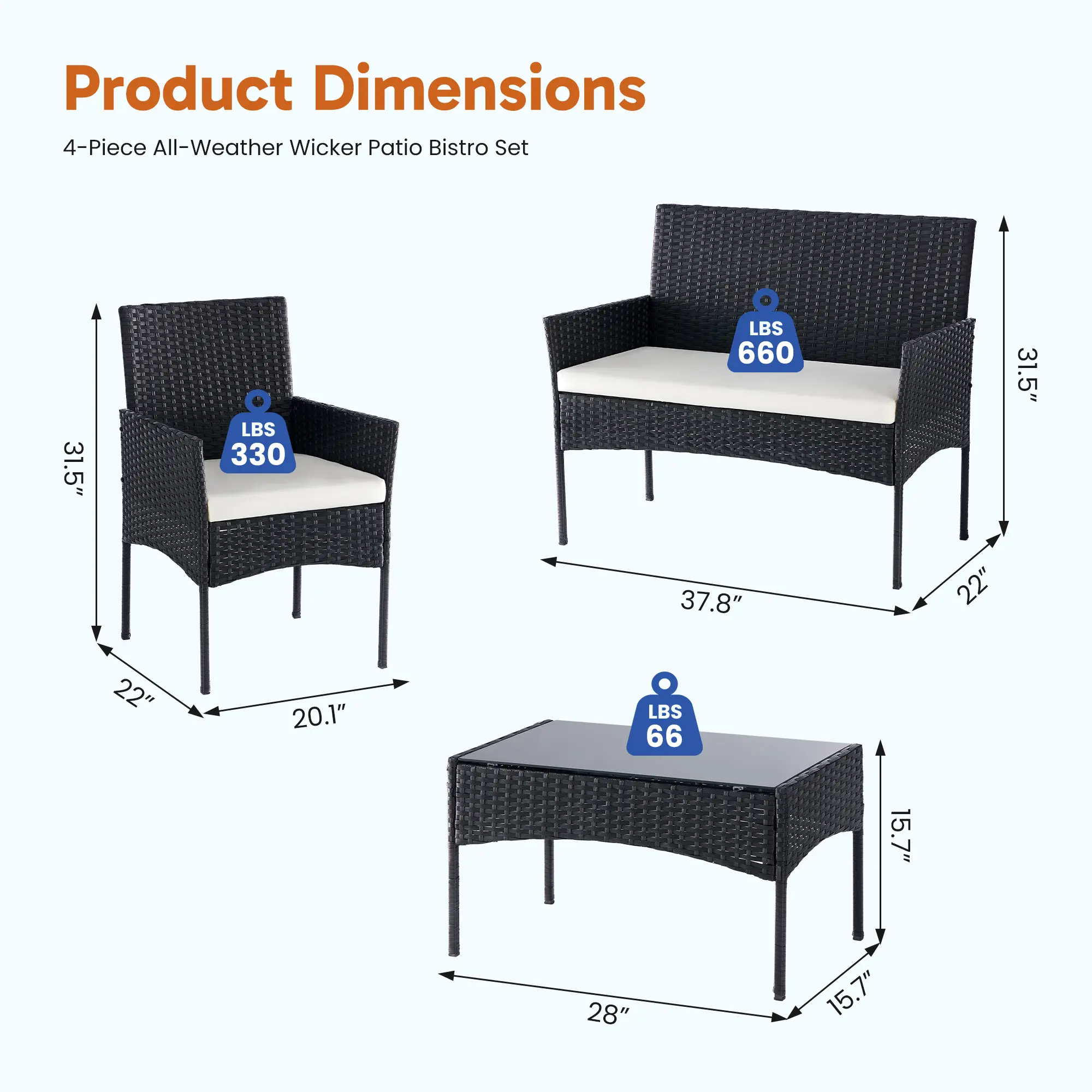 Black - 4 Piece - Without Removable Glass Top
