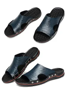 Men's Breathable Leather Sandals, Classy Sandals, Casual Outdoor Beach Slippers, Comfortable Durable Design, Perfect for Summer, Plain Pattern