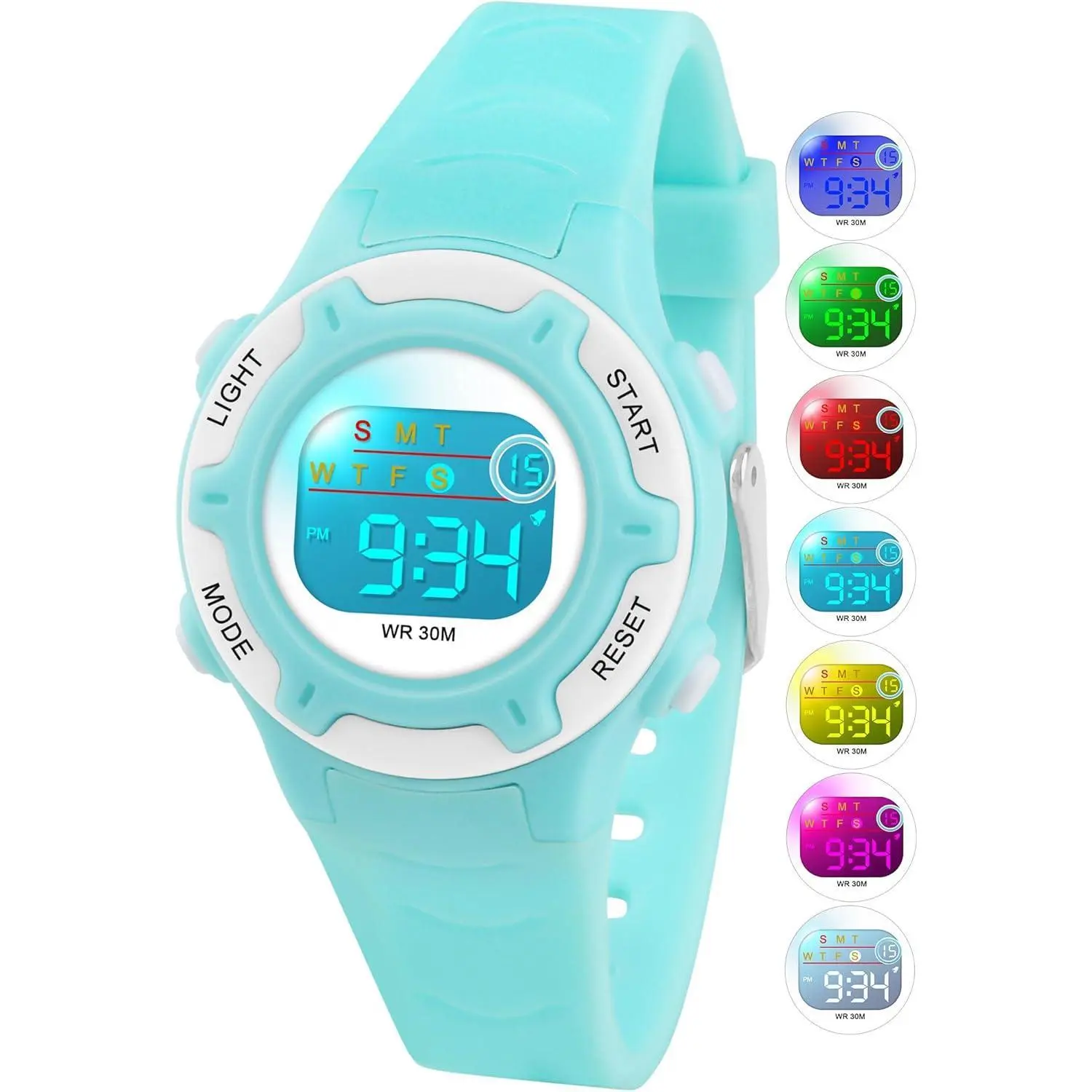 Kids' Casual Round Digital Sport Watch - Acrylic, Stainless Steel, Resin Strap, 30M Waterproof Time Teacher, 7-Color Backlight, Alarm, Buckle - Multifunctional Digital Toddler Watch for Boys & Girls