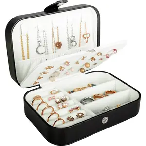 Travel Jewelry Box, PU Leather Small Jewelry Organizer for Women Girls, Portable Mini Travel Case Display Storage Holder Boxes for Stud Earrings, Rings, Necklaces, Bracelets.