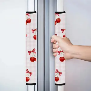 2pcs 4.7x15.7 inch Cherry fruit Pattern Kitchen Appliance Handle Dust cover , detachable and reusable protective covers, Decorative covers, suitable for refrigerators, dishwashers, ovens, home decoration, Removable Feature, 1225CYJ
