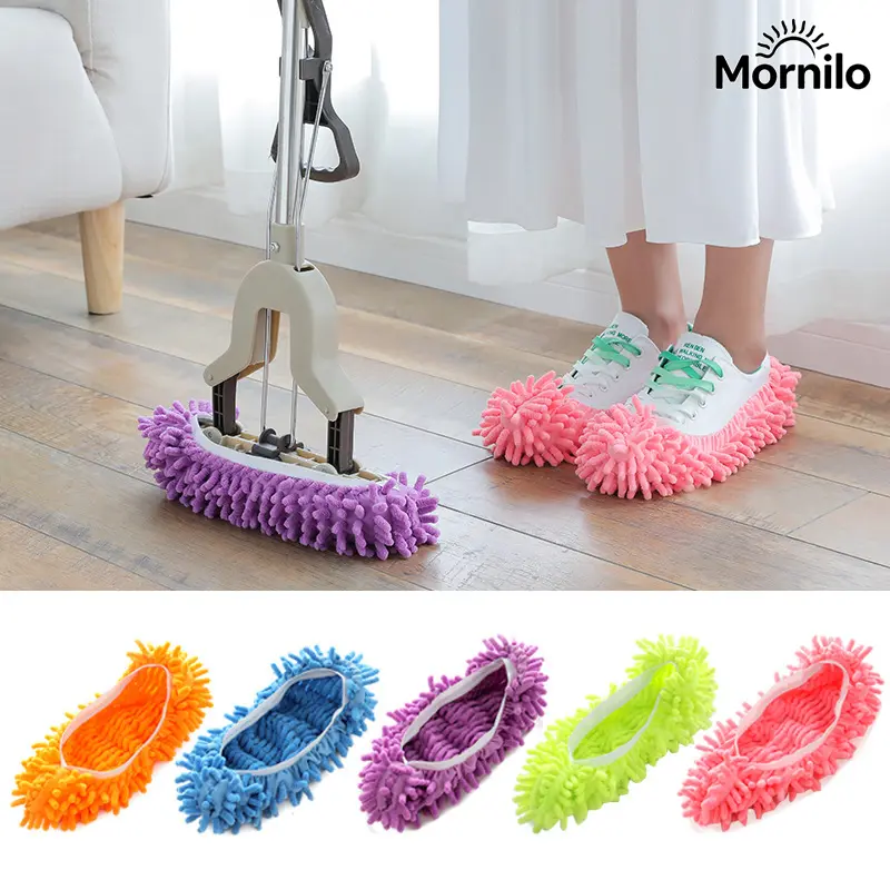 Unisex Chenille Slip-On Mop Slippers - Half Pair Soft Microfiber Floor Cleaning Shoe Covers, Washable Reusable Dusting Footwear, Hand-Free Household Items for Home, Kitchen (Indoor Recreation Gear)