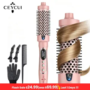 CeyCui Curling Iron Blowout Brush with LED Display ,Anti-frizz&Moisture Locking 1.5 Inch Ionic Thermal Brush Styler for Fast Styling, Negative Ion Curling Iron with 4 Temperatures