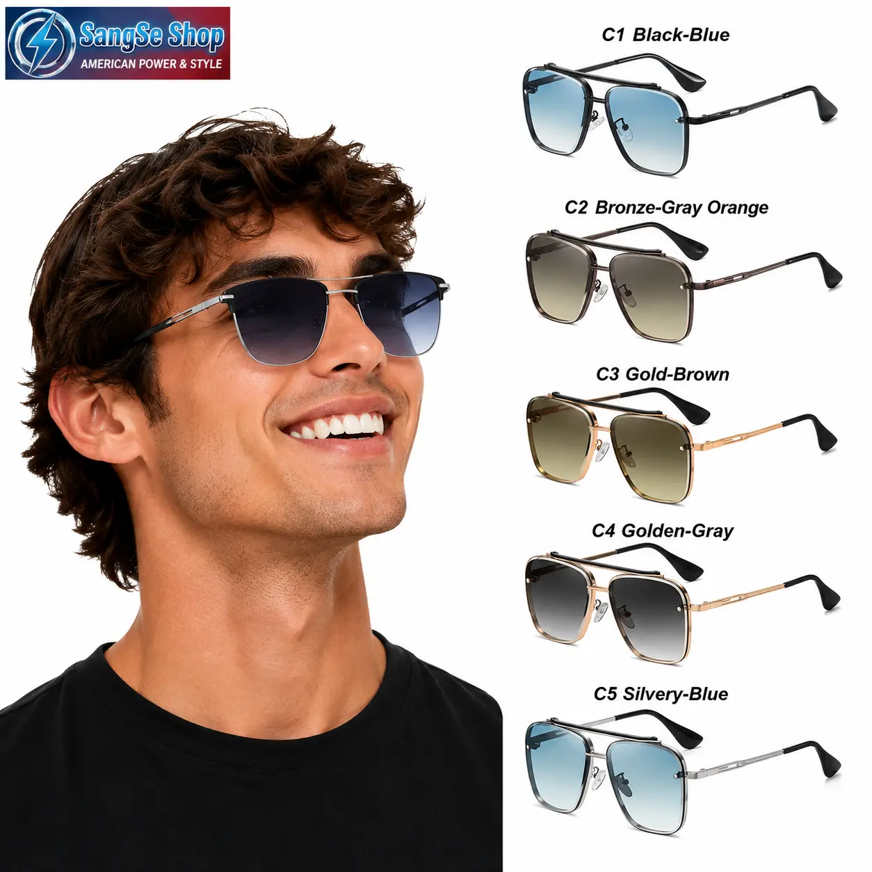 Unisex Square Aviator Sunglasses, Vintage Metal Frame with Polarized Gradient PC Lenses, UV400 Protection for Outdoor Sports, Gradient Lens Sunglasses, Trendy Square Sunglasses