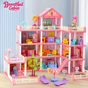 DIY Doll House with Light, 1 Set Creative DIY Doll House Toy, Fun Play Accessories for Family Entertainment, Role Play Set