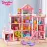 DIY Doll House with Light, 1 Set Creative DIY Doll House Toy, Fun Play Accessories for Family Entertainment, Indoor Pretend Playhouse, Doll Playsets