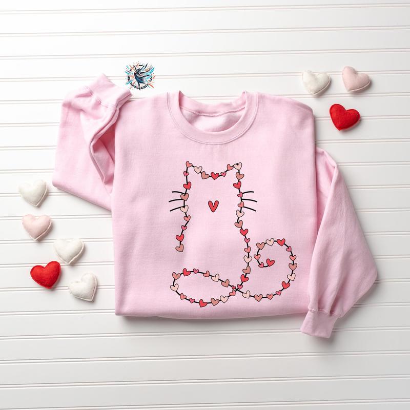 Cat Lover Valentine Sweatshirt Retro Cat Heart Cute Gift
