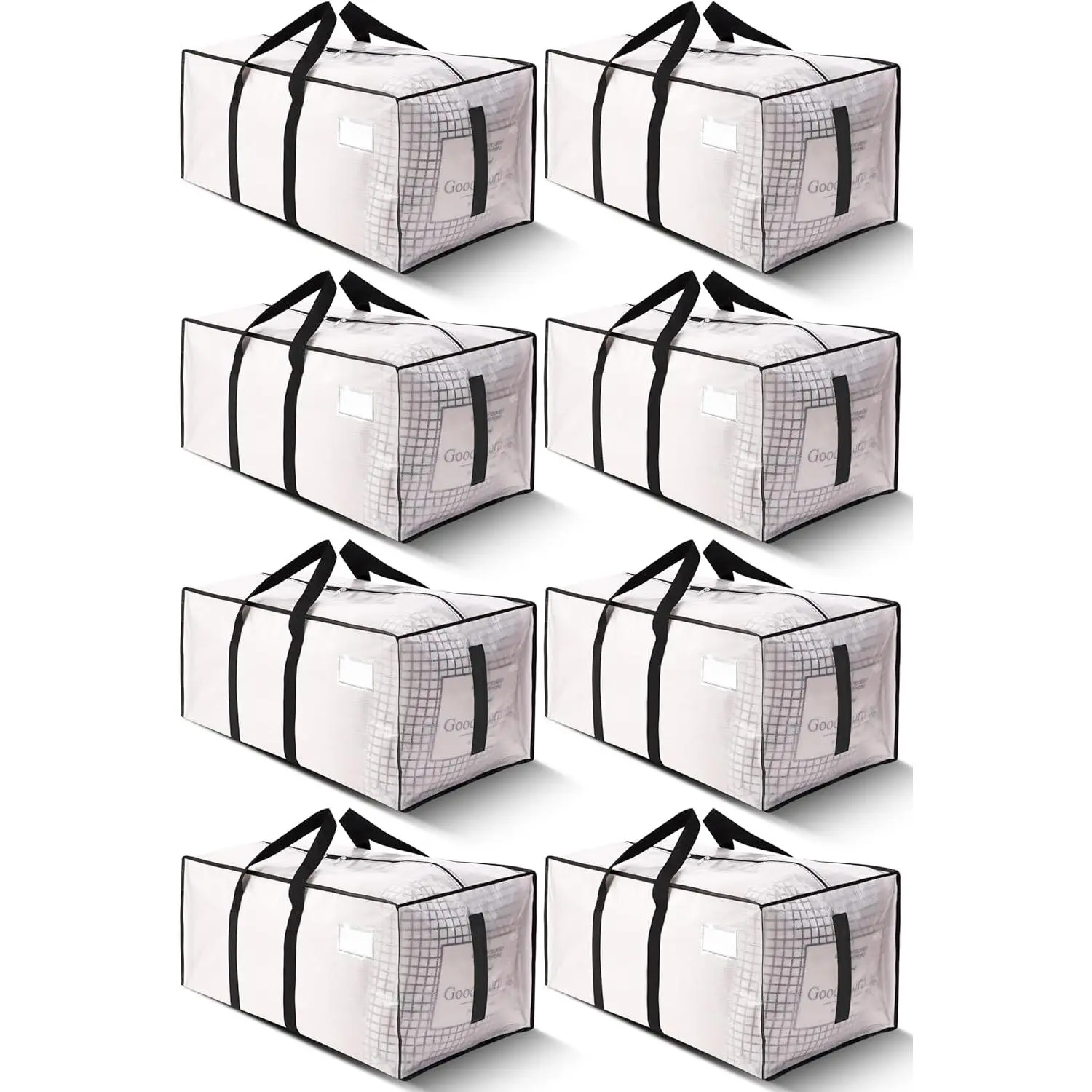 Heavy Duty Moving Bags -Strong Zipper & Wrap-Around Handles - Water-Resistant Storage Totes, Durable Alternative to Moving Boxes - 8 Pack - Supports 200 LBS