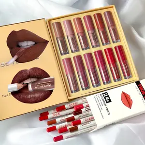 Lip Makeup Set, 12pcs Matte Liquid Lipsticks & 12pcs Lip Liners, Matte Lipstick, Non-Stick-to-Cup Matte Lip Gloss, Back to School Gift, Cosmetic