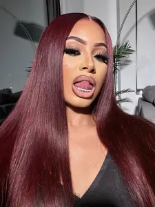 28 Inch Wine Red Long Straight Wigs for Women,Burgundy Color Synthetic Lace Front Wig, Natural Looking Gorgeous Fluffy Wigs without Bangs, Synthetic Lace Front Wigs for Party, Daily Use