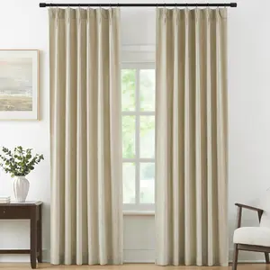 Pinch Pleated Light Filtering Curtains  Chenille Window Curtains 90 inch for Living Room Bedroom Semi-Blackout Pinch Pleat Drapes with Hooks 36" Wx90Lx2,Light Taupe