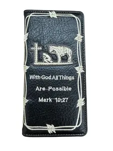 Praying Cowboy Embroidered Western Wallet – Religious Faux Leather - Long Checkbook Bifold