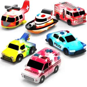 BOBBY JAY Emergency Cars Light Up Bath Toys 6 Pack Water Activated Flashing Colors Soft Squeezable Sensory Toys for Kids Bath Fun in the Tub