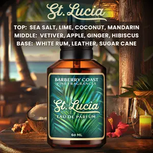 St. Lucia Eau de Parfum (EdP) Cologne by Barberry Coast - Notes: Lime, Coconut, Sea Salt, Citrus, Apple, Vetiver, Ginger, Rum, Musk, Vanilla