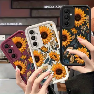 Phone Case - Floral Decorative Anti-Drop Case For, Compatible with for Samsung for Galaxy A55 5G, A26, A17, A35, A25, A16, A56, A12, A36, A07, A14, A15. Fashionable Oil Painting Design Featuring Sunflowers