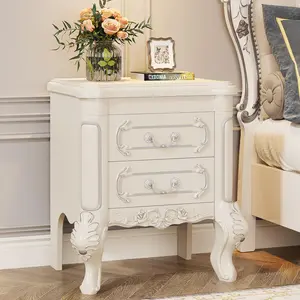 Tribesigns White Nightstand with 2 Drawers for Bedroom - Classic Carved Bedside Table