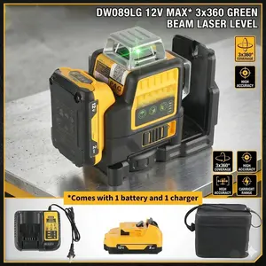 12V 2AH Lithium-Ion Battery & Charger Kit with 3x360° Self-Leveling Green Beam Laser - Ideal for Holiday DIY Projects and Winter Home Improvements